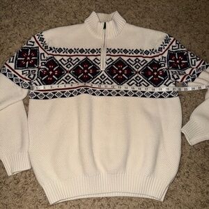 IZOD Mens XL 1/4 Zip Sweater Ivory Ski Lodge Fair Isle Nordic Design Olympics